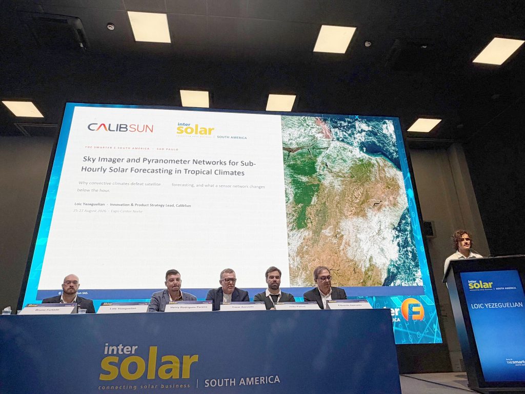 Loic Yezeguelian opens the CalibSun session on sub-hourly solar forecasting in tropical climates, The smarter E South America, Sao Paulo, August 2026